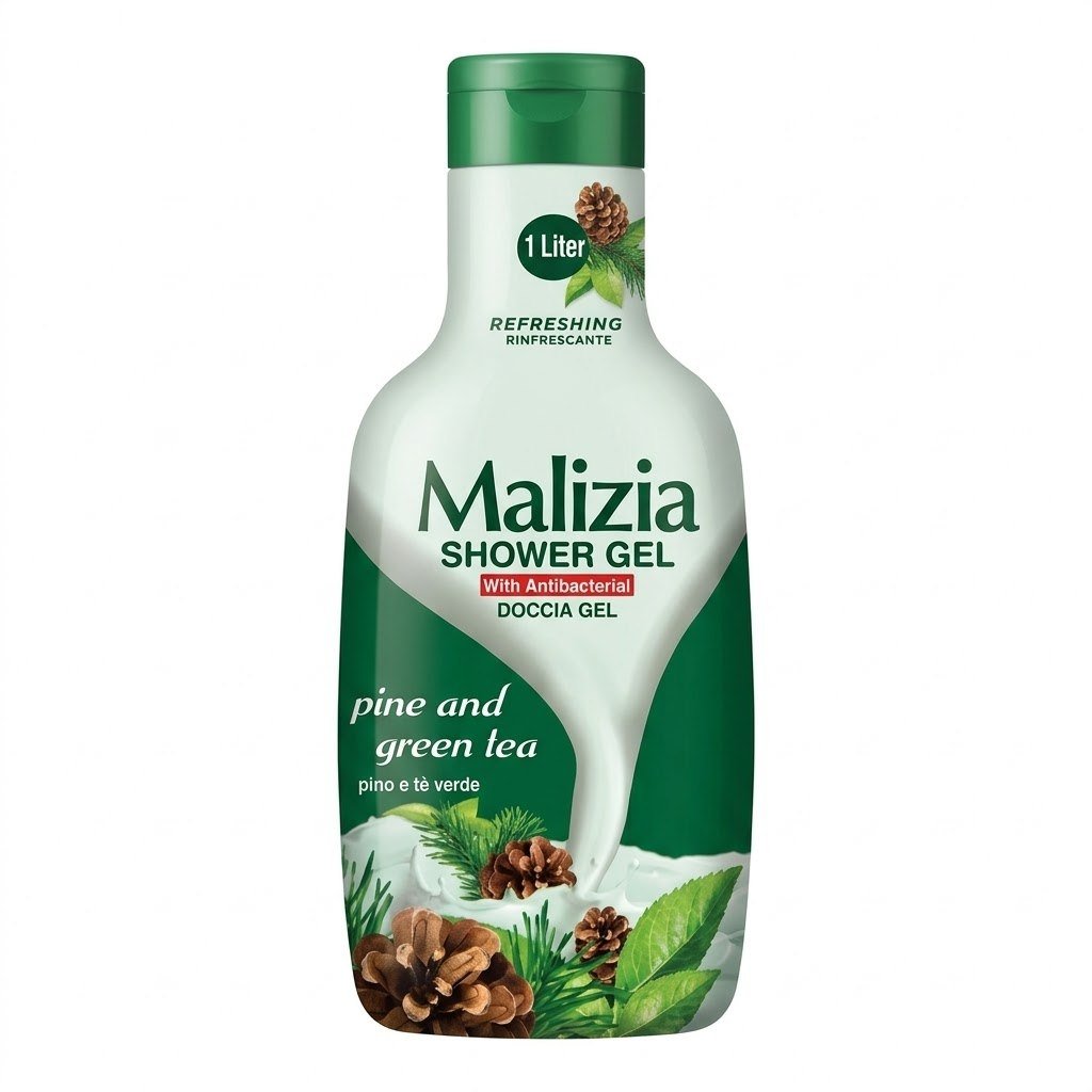 جێڵی خۆشتنی تازەکەرەوەی مالیزیا (Malizia) بە بۆنی سنەوبەر و چای سەوز، دژە بەکتریا، ١ لیتر.