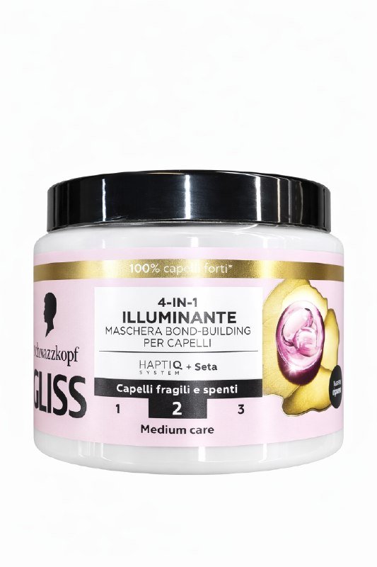 ماسکی قژی گلیس (Gliss 4-in-1) بۆ بریقەدارکردن و بنیادنانی بەستەرەکانی قژ