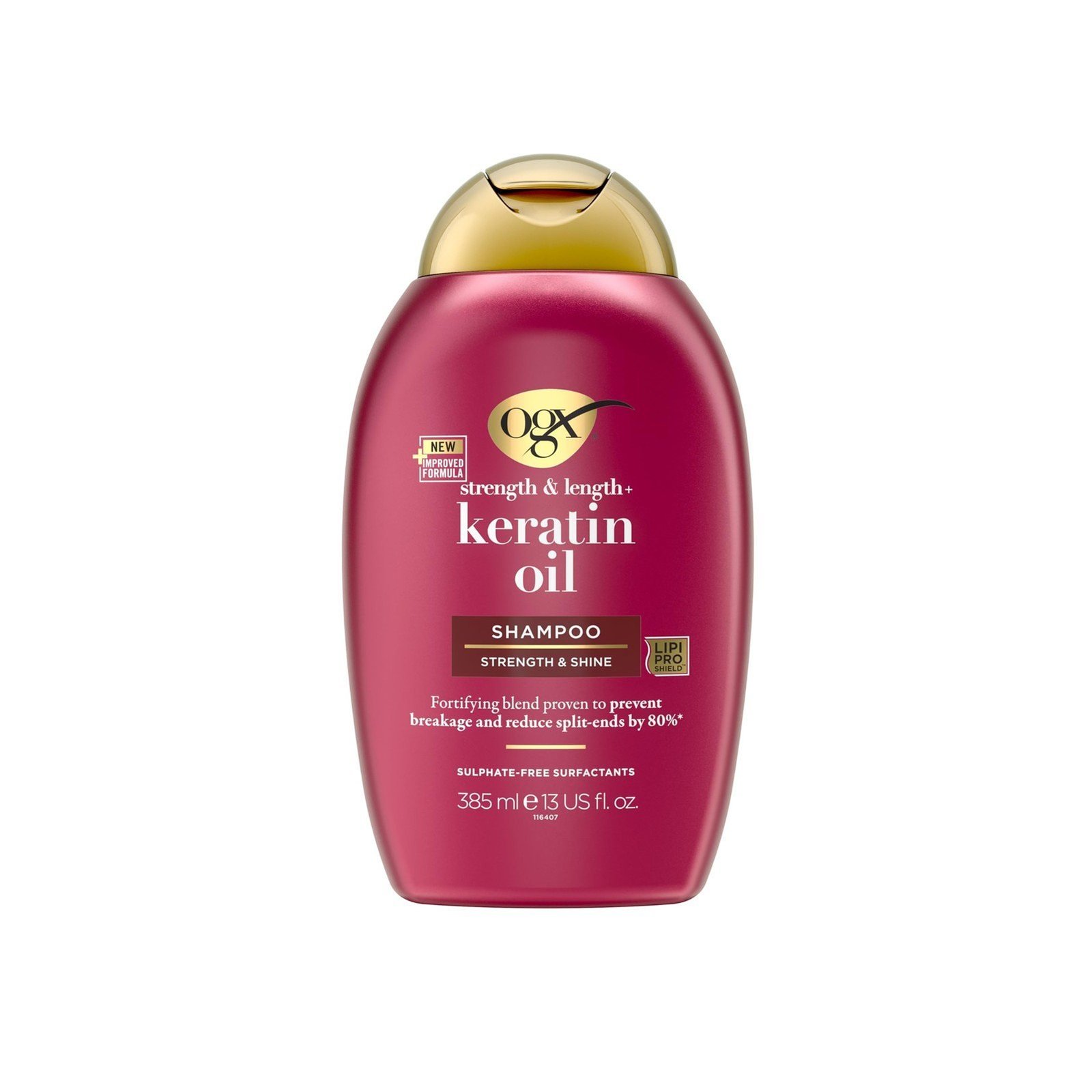 OGX بەهێزی و درێژی + شامپۆی زەیتی کیراتین 385ml