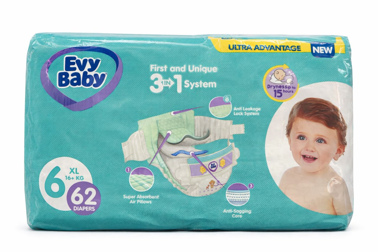 ئێڤی بیبی سایزی 6 XL 62 دانە